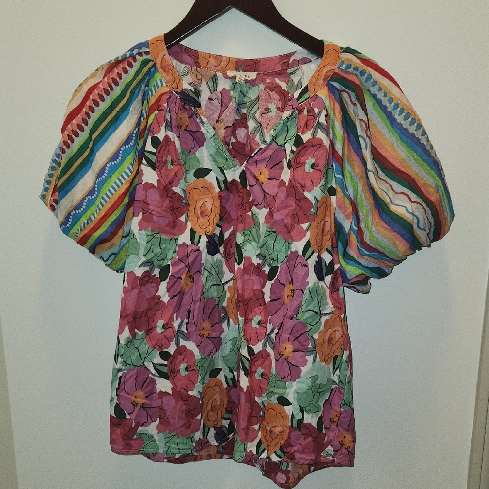 Jodifl Fun Mixed Print 100% Cotton Blouse Size Small EUC